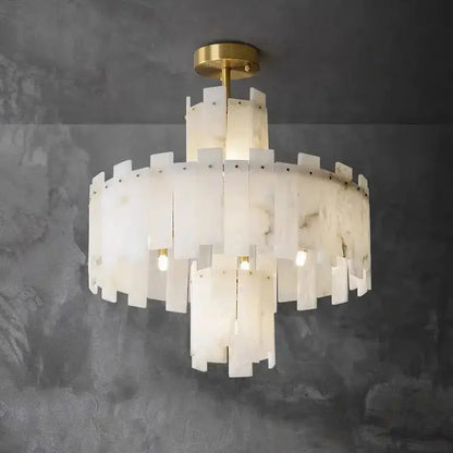 Spain Alabaster Round Modern Chandeliers 23.62&quot;D*27.55&quot;H   Chandelier Fabtiko