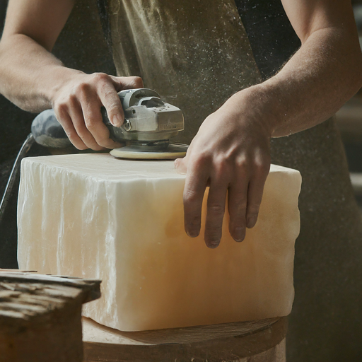 Craftsman polishing alabaster stone