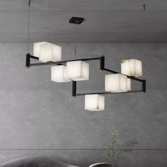 Modern Minimalist Natural Square Alabaster Pendant Light