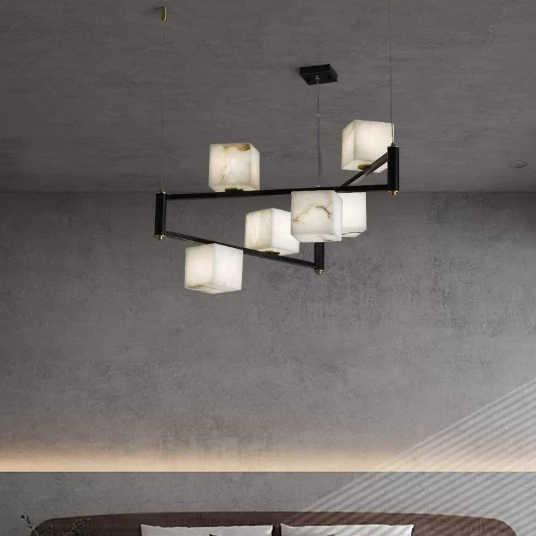 Modern Minimalist Natural Square Alabaster Pendant Light