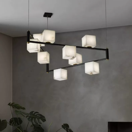 Modern Minimalist Natural Square Alabaster Pendant Light