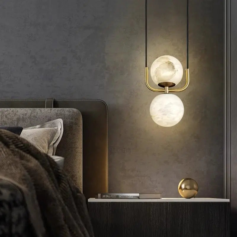 Alabaster Brass Pendant Lights For Bedroom 2 Lights   Pendant  Fabtiko