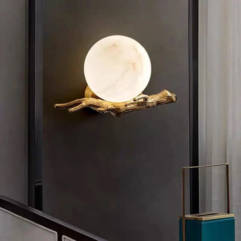 Real Alabaster Round Modern Wall Sconces    Wall Sconce Fabtiko