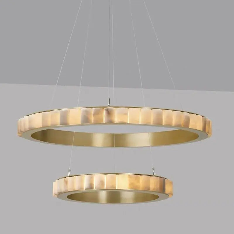 Alabaster Brass Modern Avalon Halo Chandelier 31.49&quot;D*59.05&quot;H+39.37&quot;D*59.05&quot;H 2 Layer   Chandelier Fabtiko