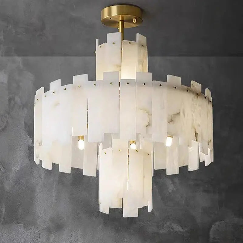 Spain Alabaster Round Modern Chandeliers 31.49&quot;D*27.55&quot;H   Chandelier Fabtiko