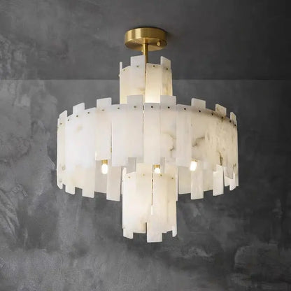 Spain Alabaster Round Modern Chandeliers 23.62&quot;D*27.55&quot;H   Chandelier Fabtiko