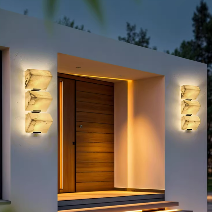 Triple Sloping Block Alabaster Wall Sconce Light