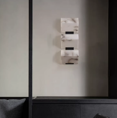 Triple Sloping Block Alabaster Wall Sconce Light