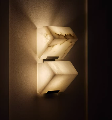 Triple Sloping Block Alabaster Wall Sconce Light