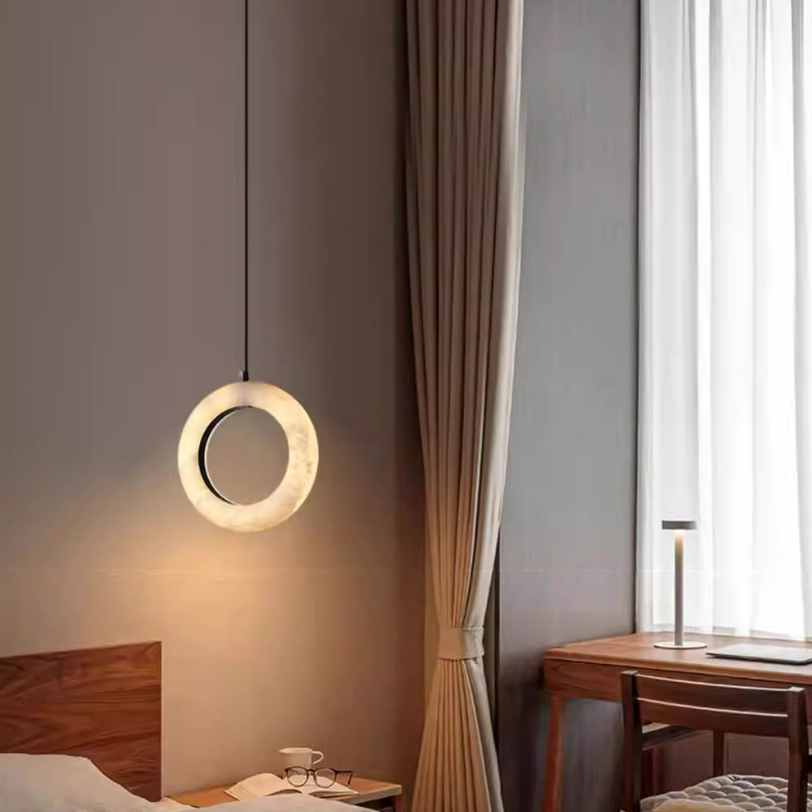 Unique Circular Alabaster Pendant Light for Bedroom Areas