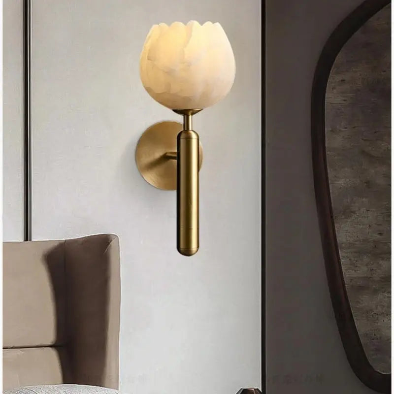 Wall Sconce Alabaster Wall Sconce Light Tulip For Bedroom Fabtiko