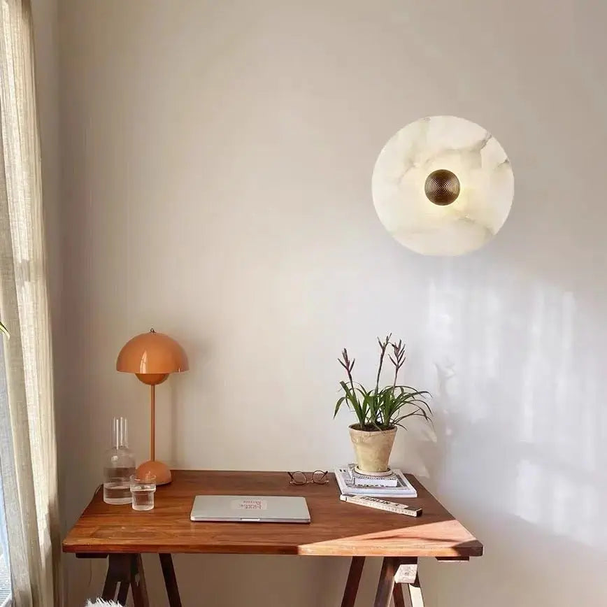 Round Alabaster Wall Sconces Lighting 9.84&quot;D   Wall Sconce [product_tags] Fabtiko