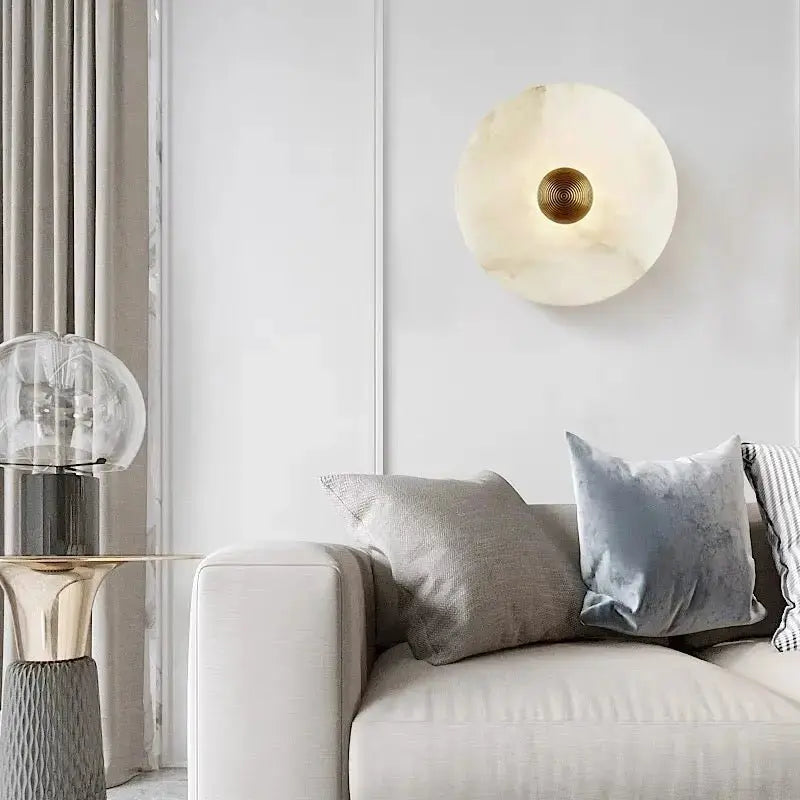 Round Alabaster Wall Sconces Lighting 13.78&quot;D   Wall Sconce [product_tags] Fabtiko