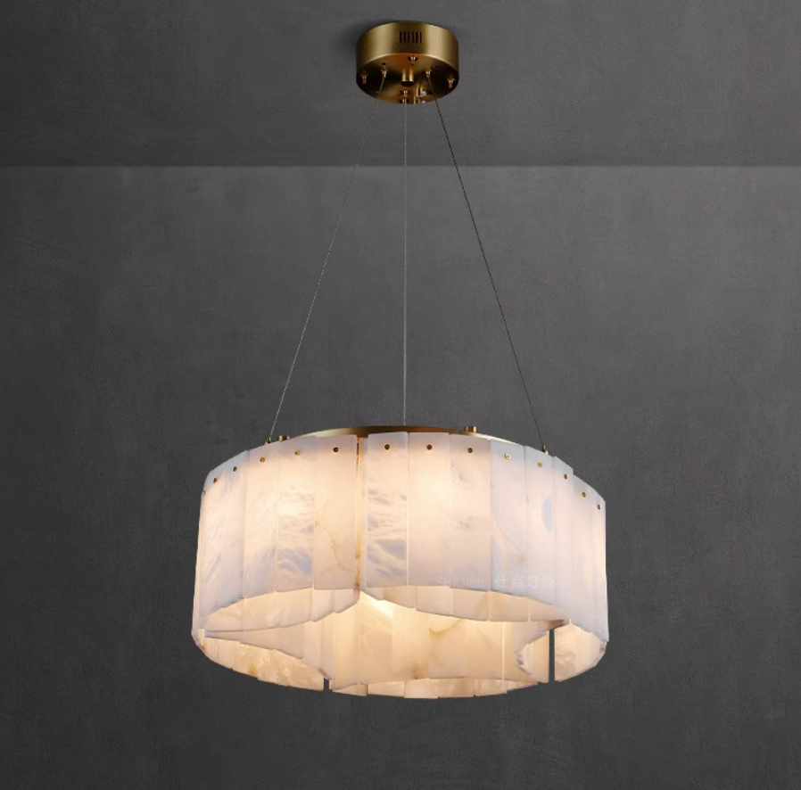 Round Two-Tier Alabaster Chandelier