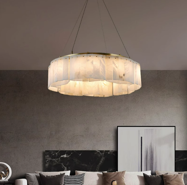 Round Two-Tier Alabaster Chandelier